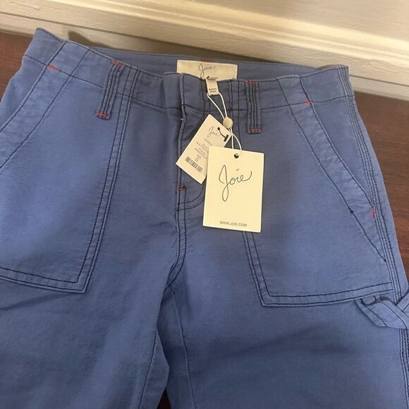 Anthropologie: Joie Madelia Slim Straight Linen blend blue cargo Pants size XS - Picture 6 of 9